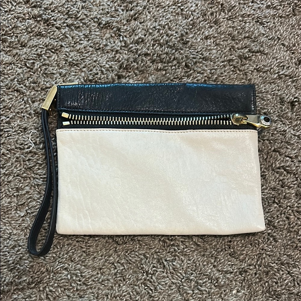 Henri Bendel Black and Cream Wristlet Clutch